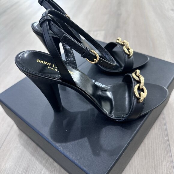 Saint Laurent 95 mm le Maillon gold chain sandals heels black - Picture 3 of 5